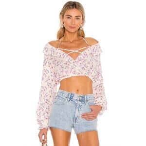 MAJORELLE Floral Blouse in White and Purple